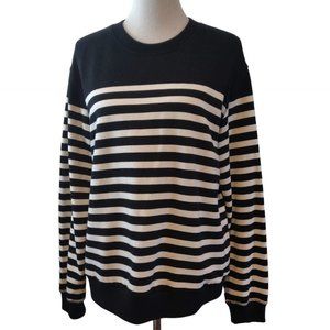 The Kooples Sport Unisex Black White Striped Pullover L/S Cotton Sweatshirt M